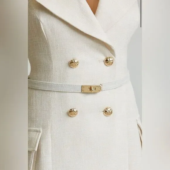 030. BLANCA BACKLESS BLAZER DRESS- Cream - Picture 4 of 4